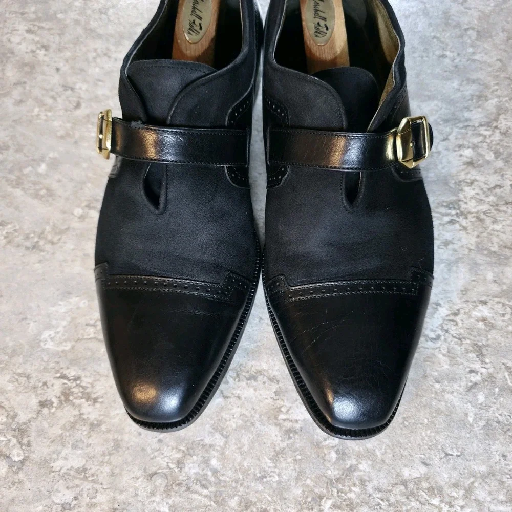 Mamucci Black Leather Suede Strapped Buckle Oxfords Mens 12 Made in Italy